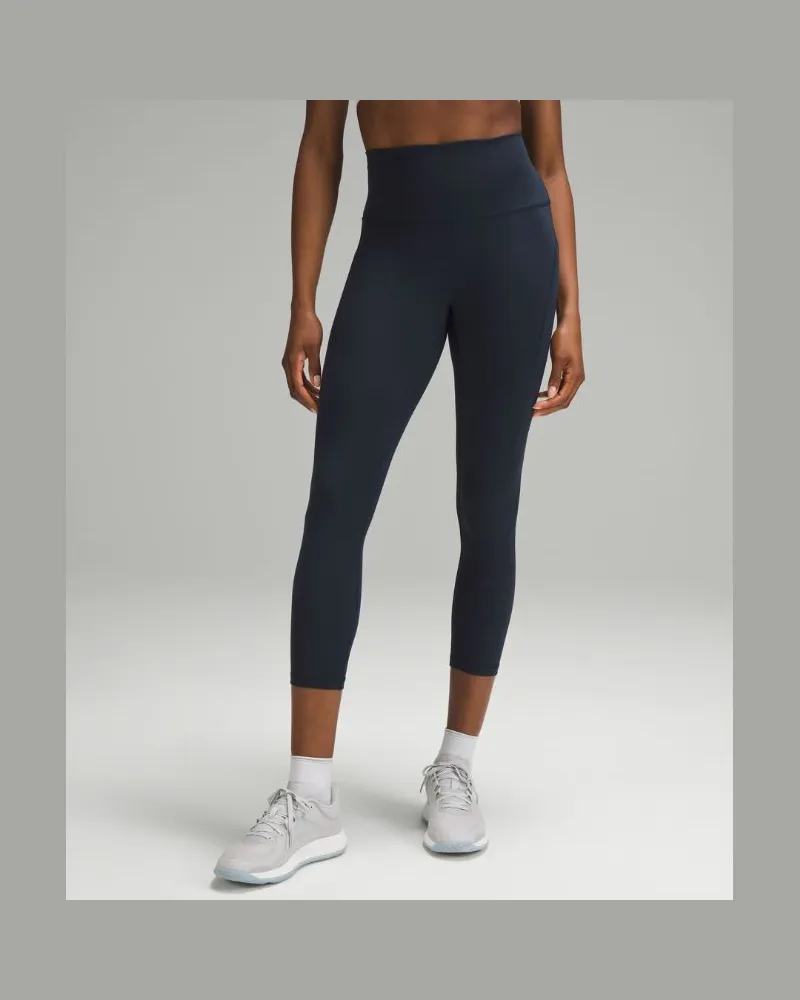 LULULEMON Wunder Train Crop Leggings mit hohem Bund und Taschen für Frauen – 58 cm – Größe in True Navy True