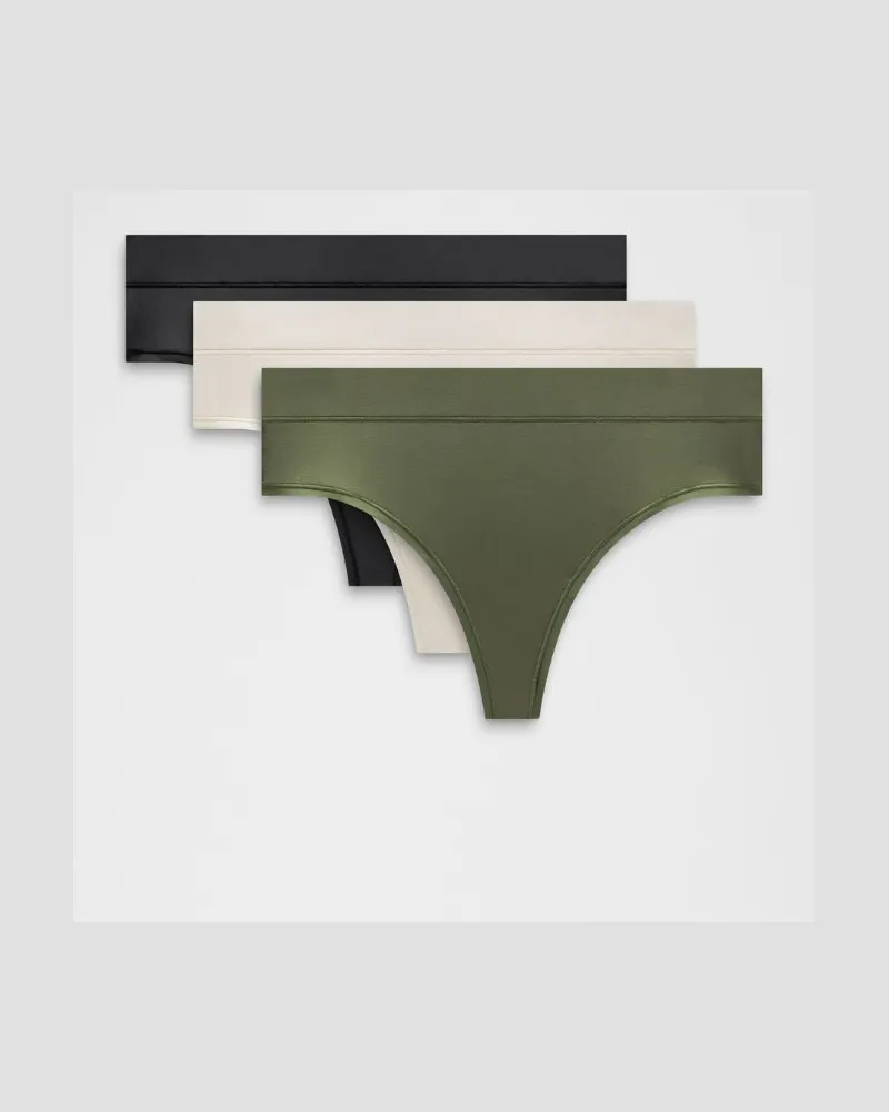 LULULEMON UnderEase String mit hohem Bund 3er-Pack für Frauen – Größe in Black/Light Ivory/Sassy Sage Black