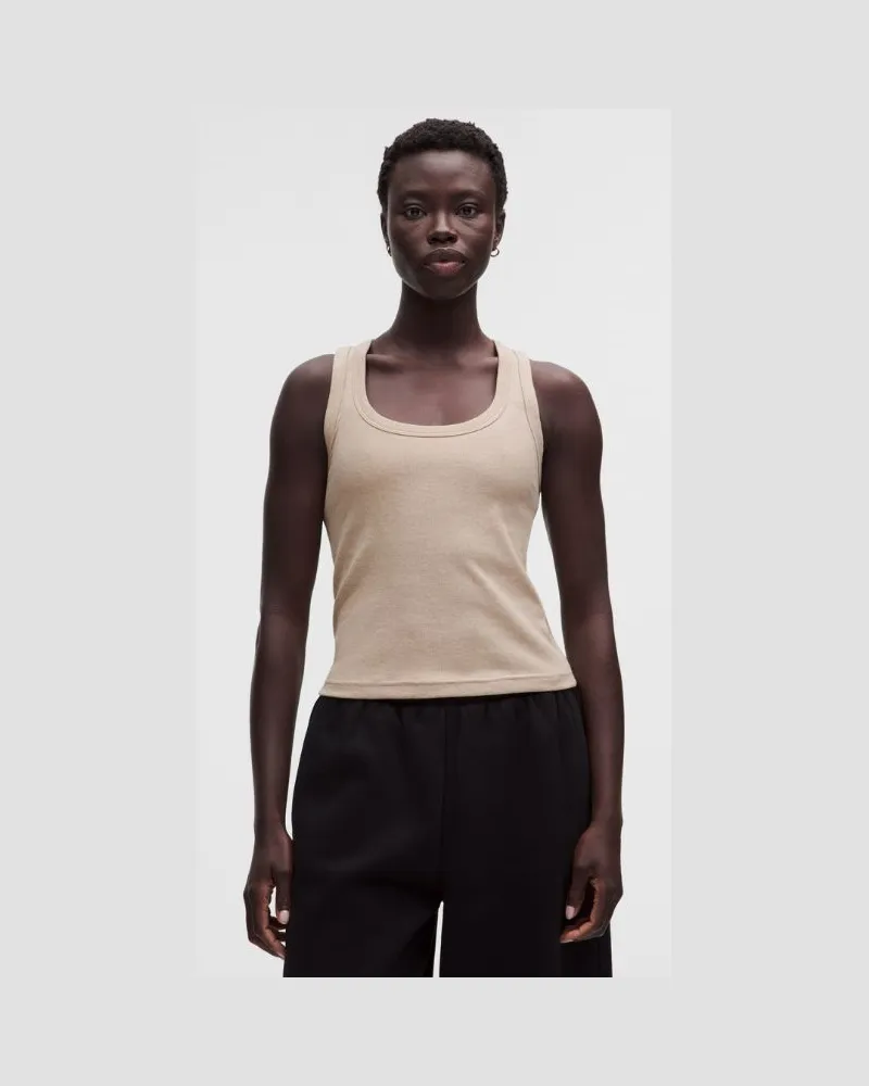 LULULEMON Little geripptes Tanktop mit U-Ausschnitt für Frauen – Khaki – Größe Heathered
