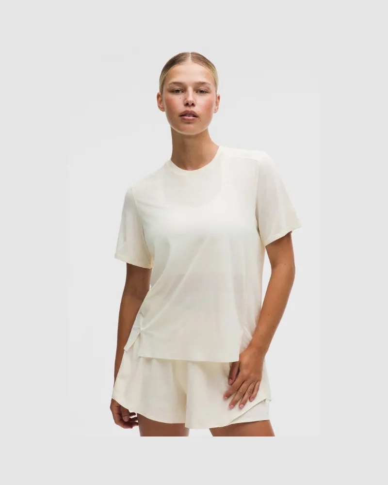 LULULEMON Fast and Free Short-Sleeve Shirt Perforated Stripe für Frauen – Größe in Light Ivory Light