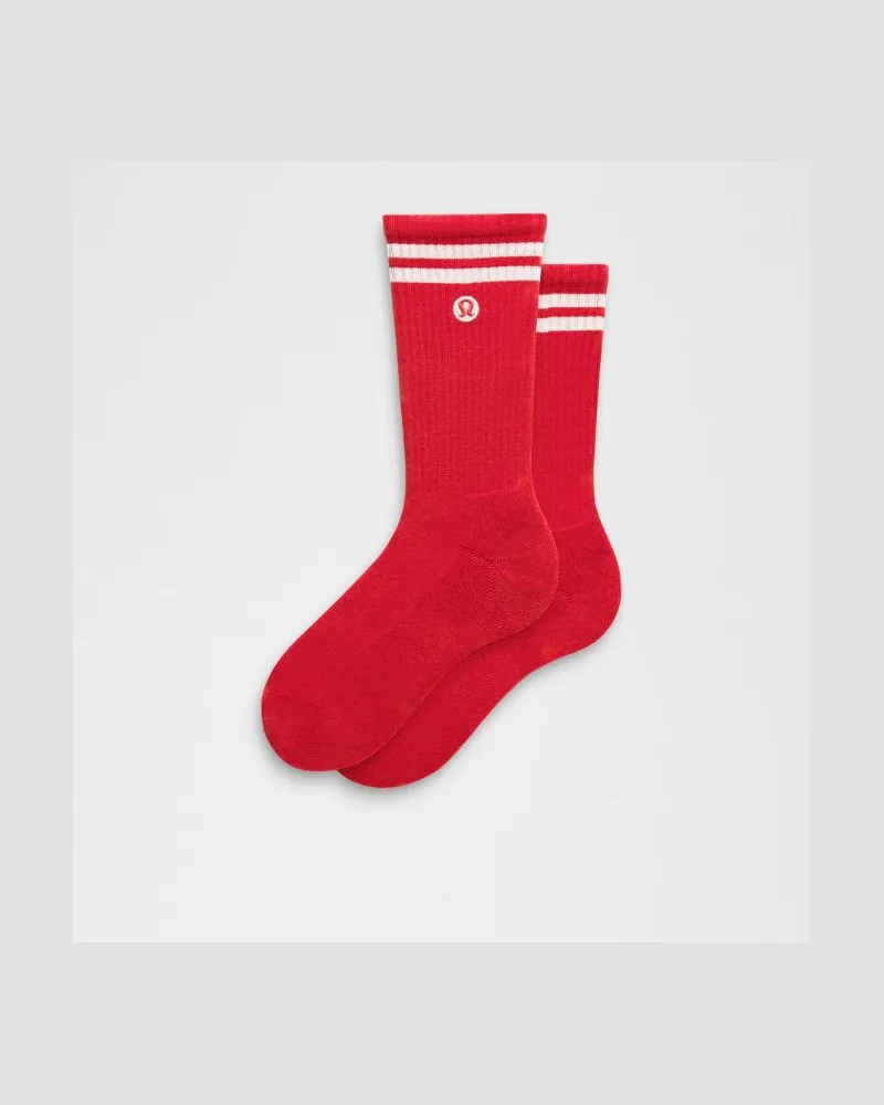 LULULEMON Unisex Daily Essential Crew-Socken Gestreift – Größe in Oxford Red/White Oxford