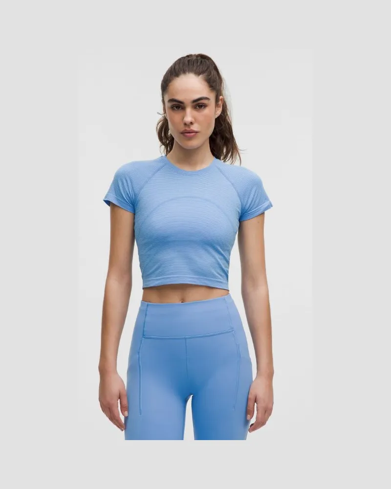 LULULEMON Swiftly Tech Crop-Kurzarmshirt 2.0 für Frauen – Größe in Spandex Stripe Pool Party/White Spandex