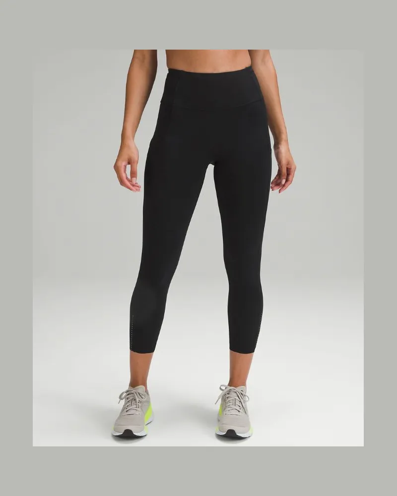 LULULEMON Fast and Free Original Crop mit hohem Bund und reflektierenden Details für Frauen – 58 cm – Größe in Black Black