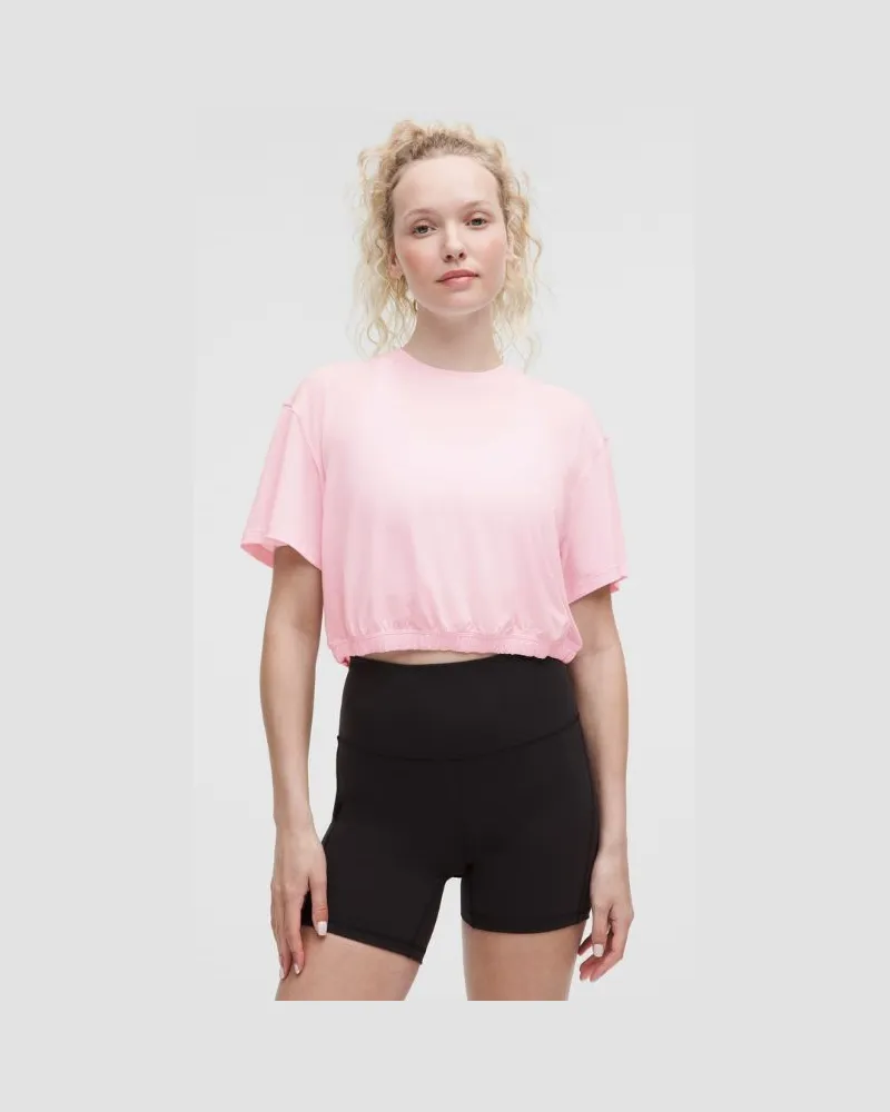 LULULEMON Trainings-Kurzarmshirt aus Jersey mit elastischem Saum für Frauen – Größe in Pink Organza Pink