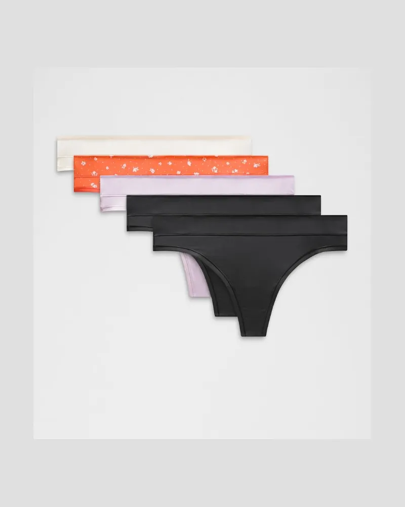 LULULEMON UnderEase String mit mittelhohem Bund 5er-Pack für Frauen – Größe in Black/Light Ivory/Lilac Play Black