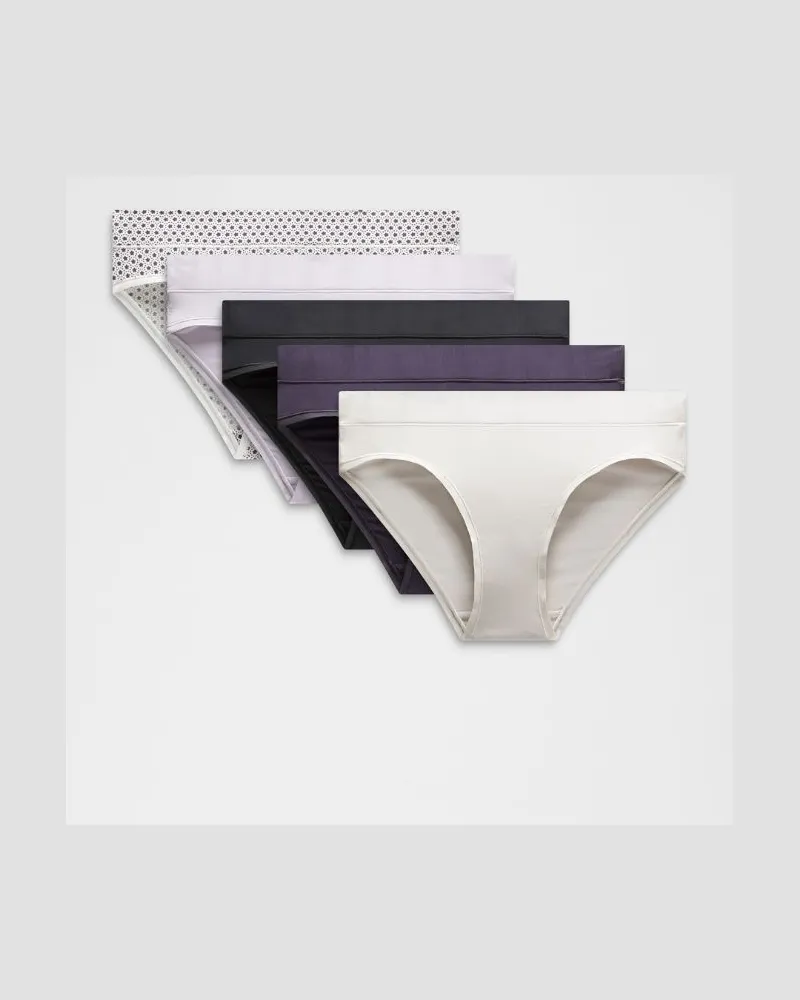 LULULEMON UnderEase Bikini-Unterwäsche mit mittelhohem Bund 5er-Pack für Frauen – Größe in Black/Dove Grey/Faint Lavender Black