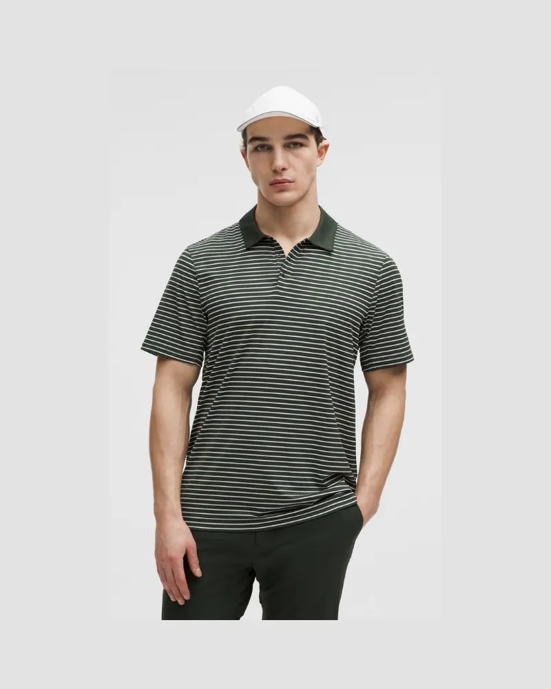 LULULEMON Sport Polo Short Sleeve für Männer – Größe in Parallel Stripe Print Vapor Rainforest Green Parallel