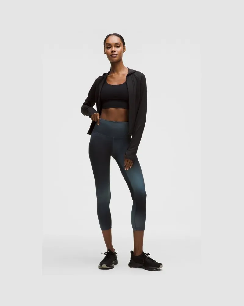 LULULEMON Wunder Train Crop Leggings mit hohem Bund für Frauen – 58 cm – Größe in Midnight Haze Black Multi Midnight