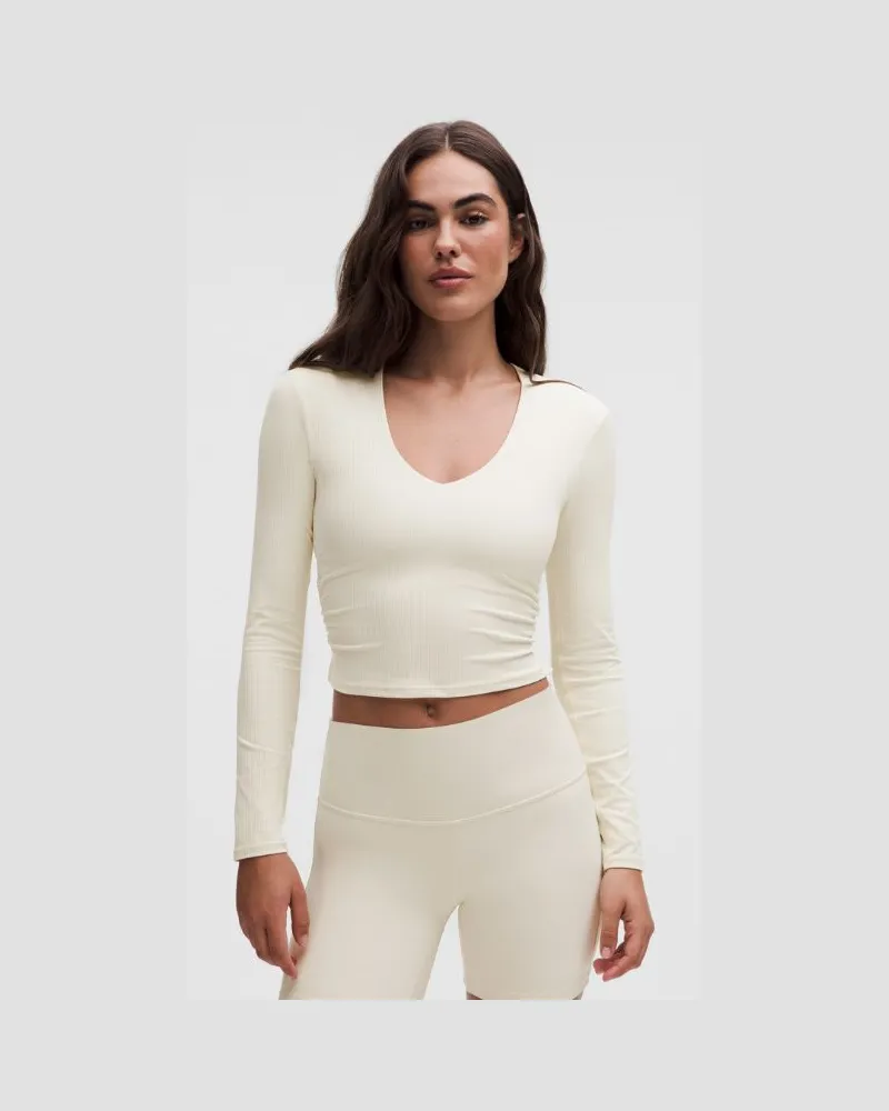 LULULEMON All It Takes Langarmshirt aus geripptem Nulu mit V-Ausschnitt B–D-Cups für Frauen – Größe in Light Ivory Light