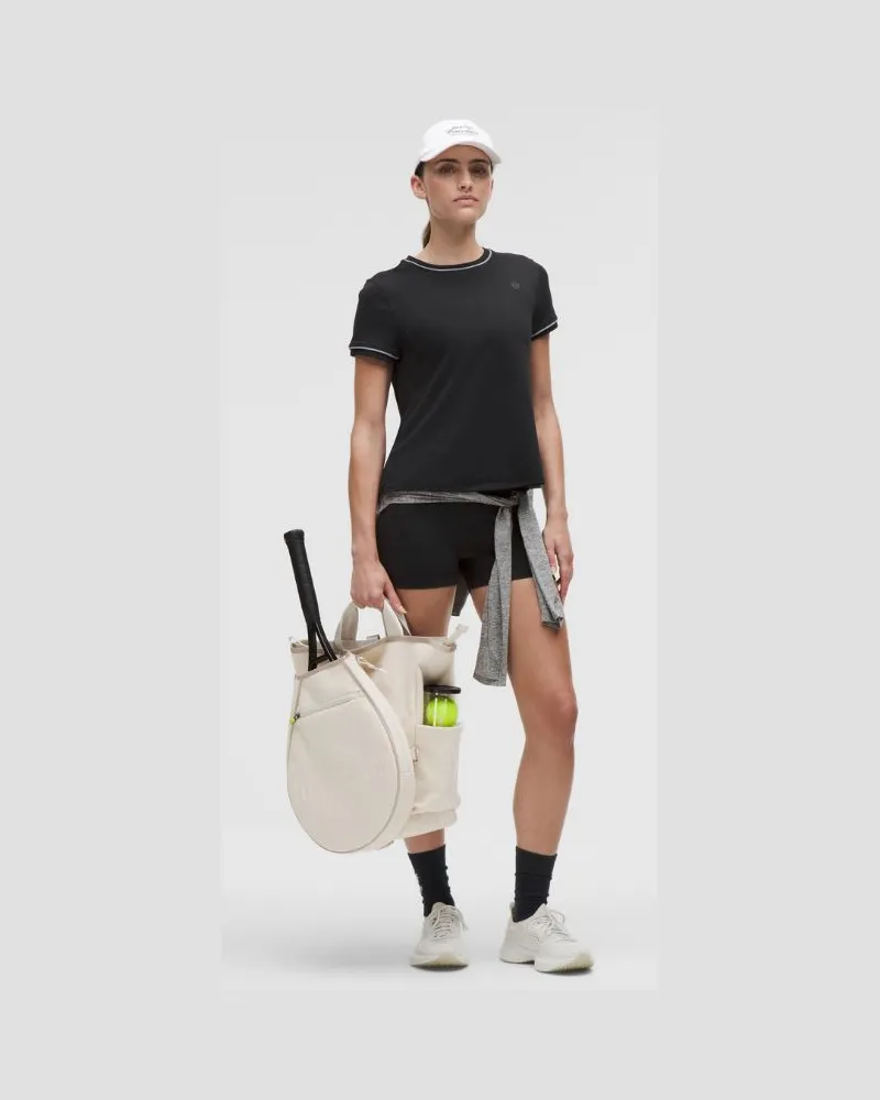 LULULEMON Tennis-Kurzarmshirt mit Rundhalsausschnitt Grafik für Frauen – Größe in Black/Arctic Grey Black
