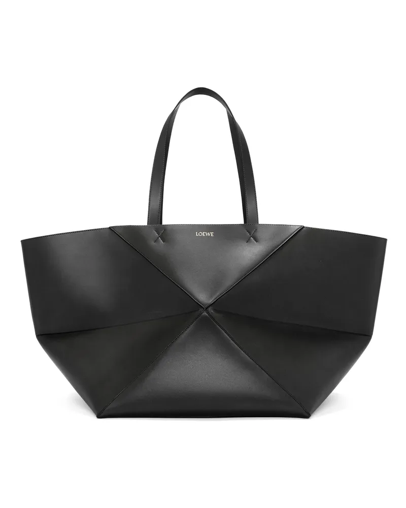 Loewe Luxury Xxl Puzzle Fold Tote In Shiny Calfskin Black