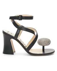 Loewe Luxury Calle Pebble sandal in lambskin and rhinestones Black