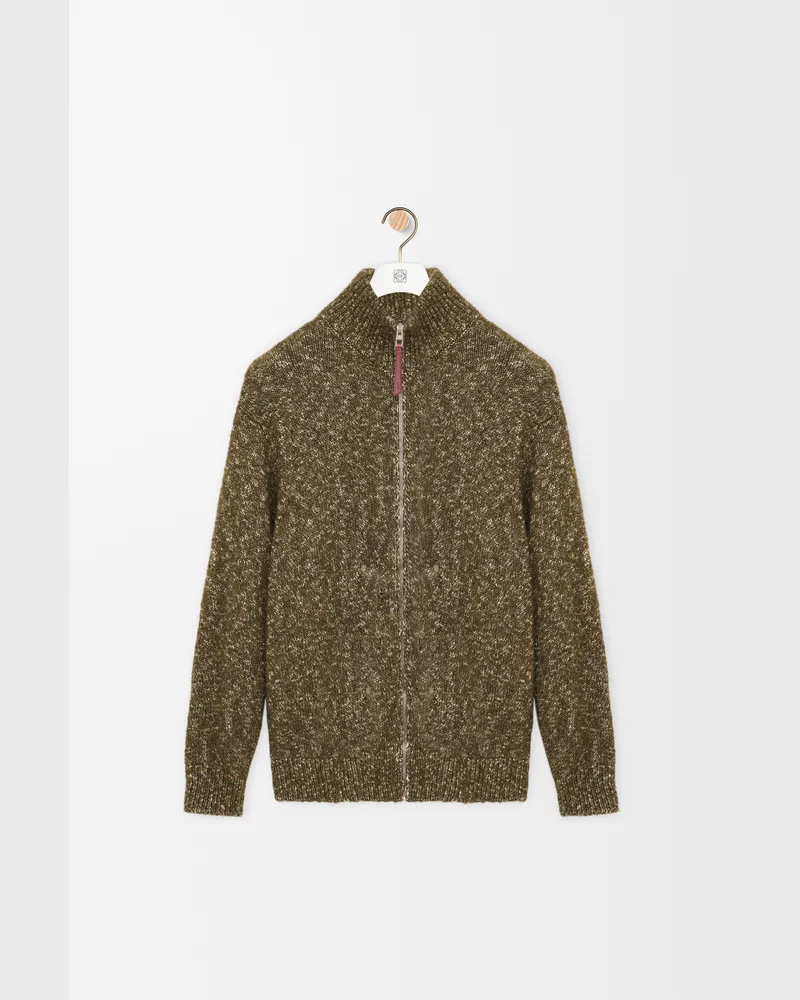 Loewe Zip-up Cardigan In Cotton Linen And Wool Size Hombre Khaki