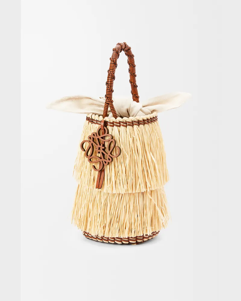 Loewe Frayed Bucket Bag In Raffia And Leather skin Mujer Natural
