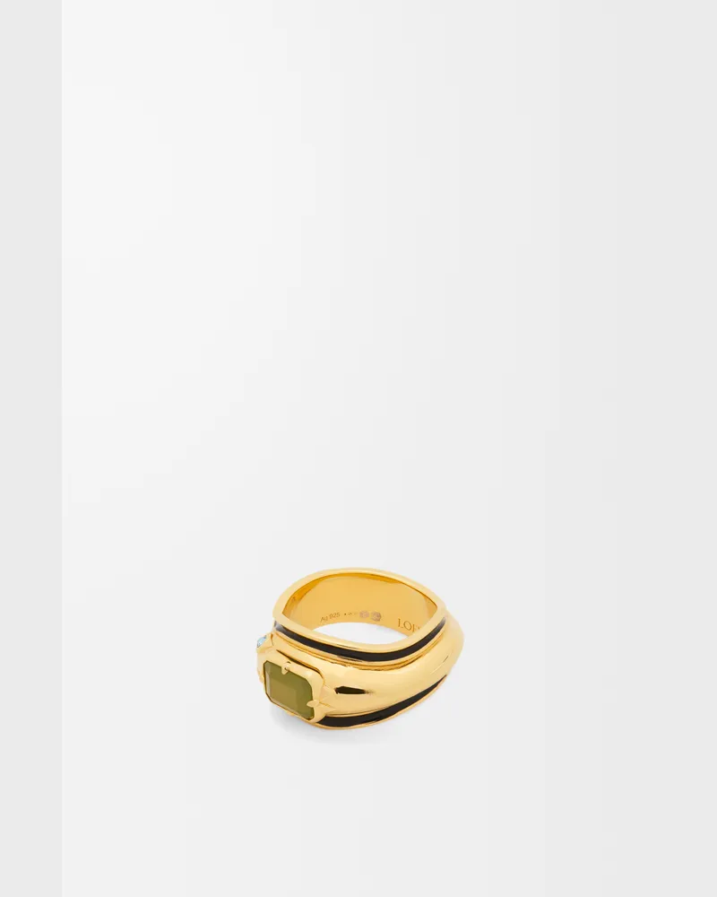 Loewe Snake Ring In Sterling Silver Crystals And Jade Size Mujer Gold