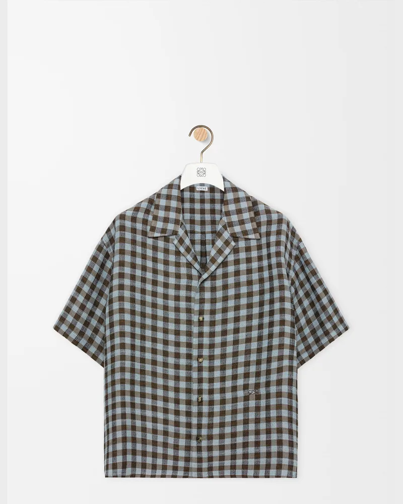 Loewe Short Sleeve Shirt In Viscose And Linen Blend Size Hombre Blue