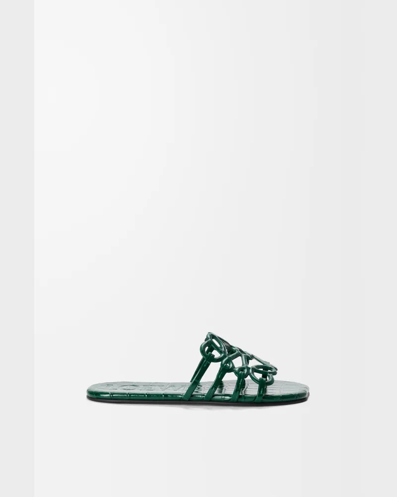 Loewe Petal Anagram Slide In Croc-embossed Leather skin Size Mujer Emerald