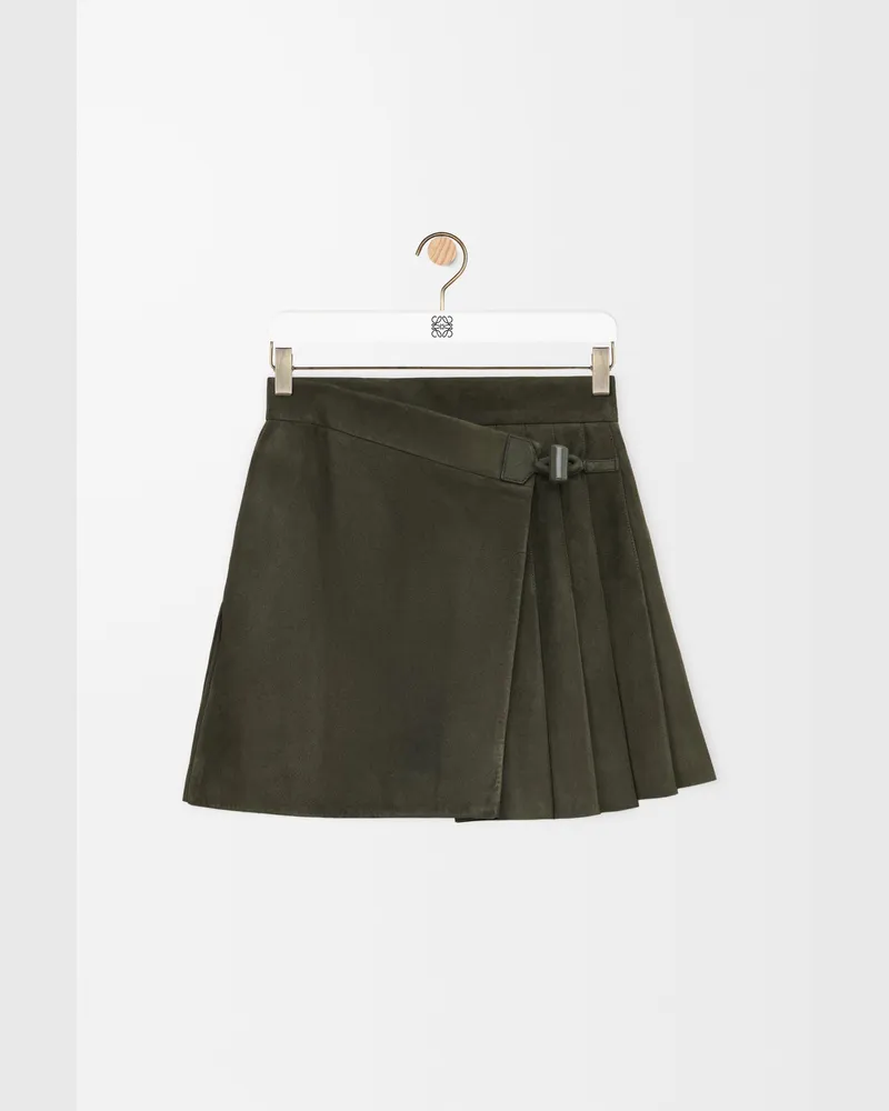 Loewe Pleated Mini Skirt In Suede Lambskin Size Mujer Khaki