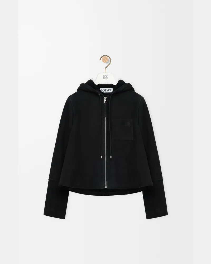 Loewe Hooded Jacket In Shearling Size Mujer Black