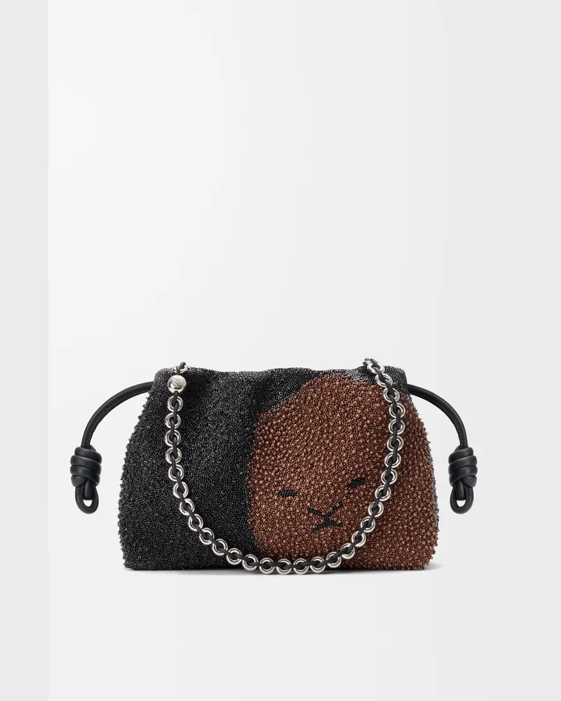 Loewe Medium Lion Beads Flamenco Purse In Beaded Canvas And Leather skin Mujer Black