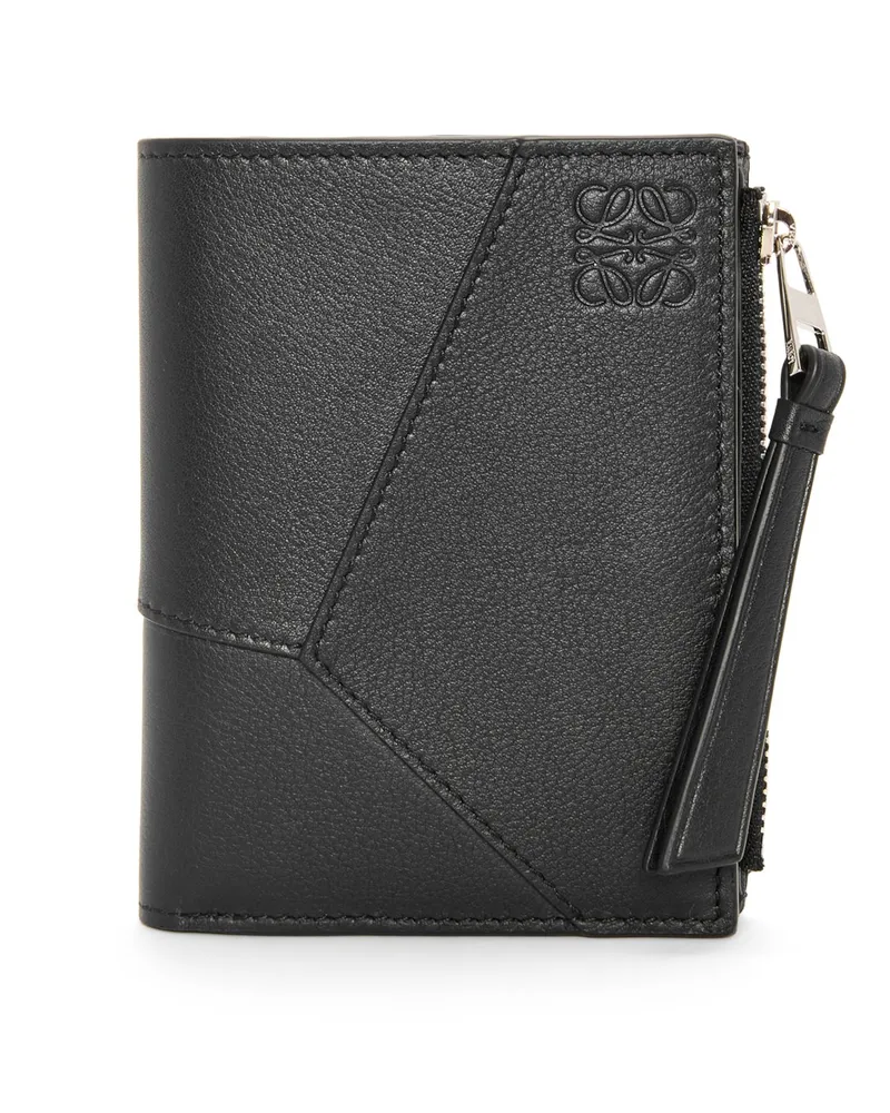 Loewe Luxury Puzzle Slim Compact Wallet In Classic Calfskin Black