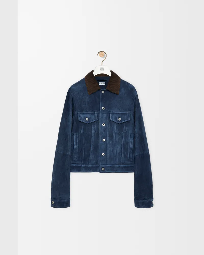 Loewe Trucker Jacket In Suede Goat Skin Size Hombre Navy