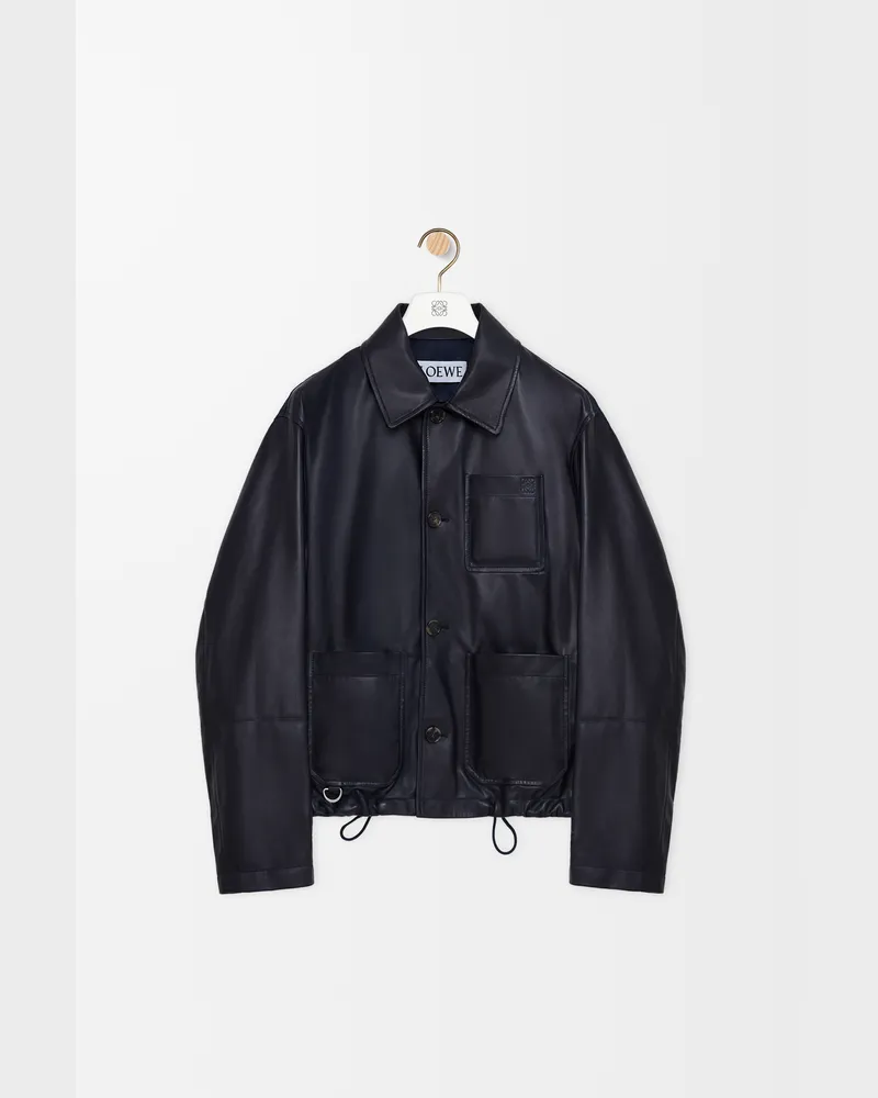 Loewe Workwear Jacket In Nappa Lambskin And Nylon Size Hombre Navy