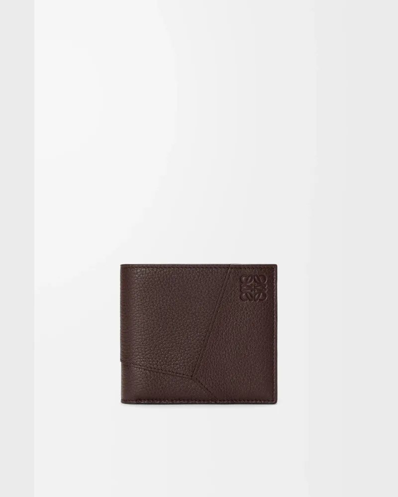 Loewe Puzzle Bifold Coin Wallet In Supple Grained Leather skin Hombre Chocolate