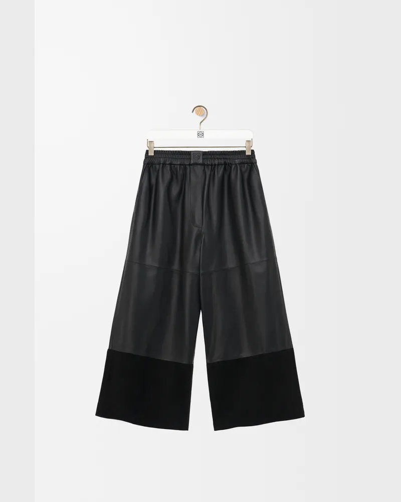 Loewe Cropped Trousers In Nappa Lambskin And Suede Goatskin Size Mujer Black