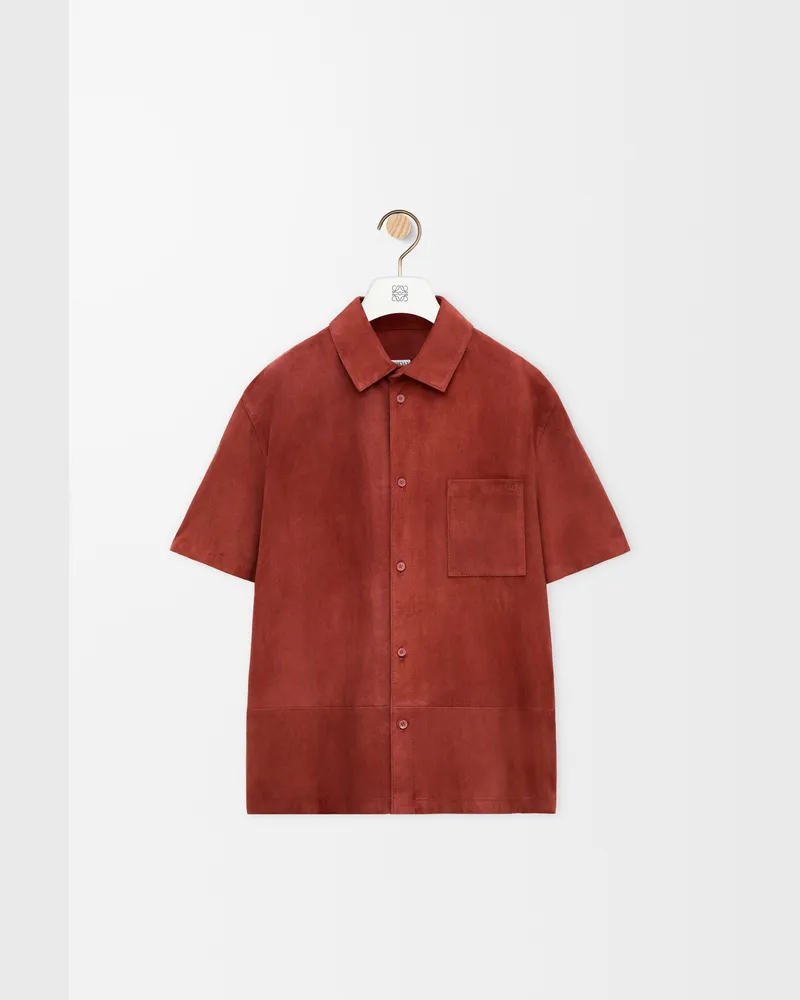 Loewe Short Sleeve Shirt In Suede Goatskin Size Hombre Dark