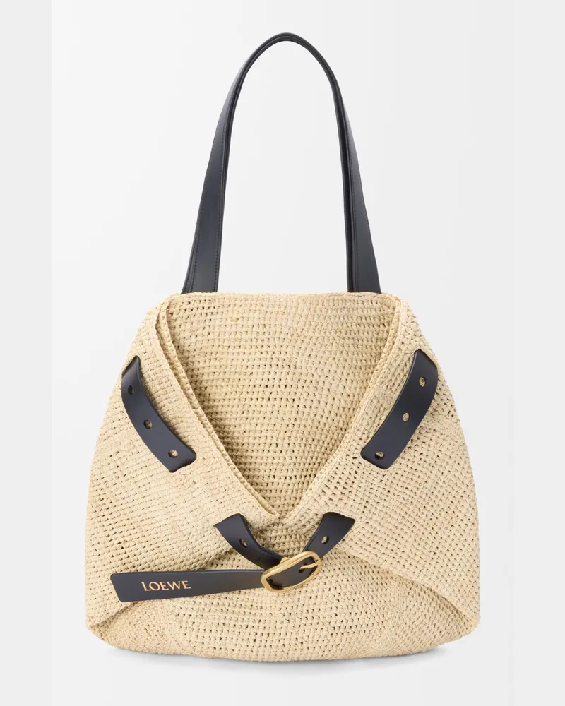 Loewe Medium Punch Hole Shopper In Raffia Mujer Natural