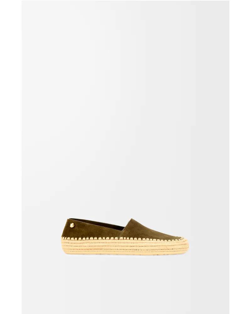 Loewe Rio Slipper In Suede And Raffia Size Mujer Khaki