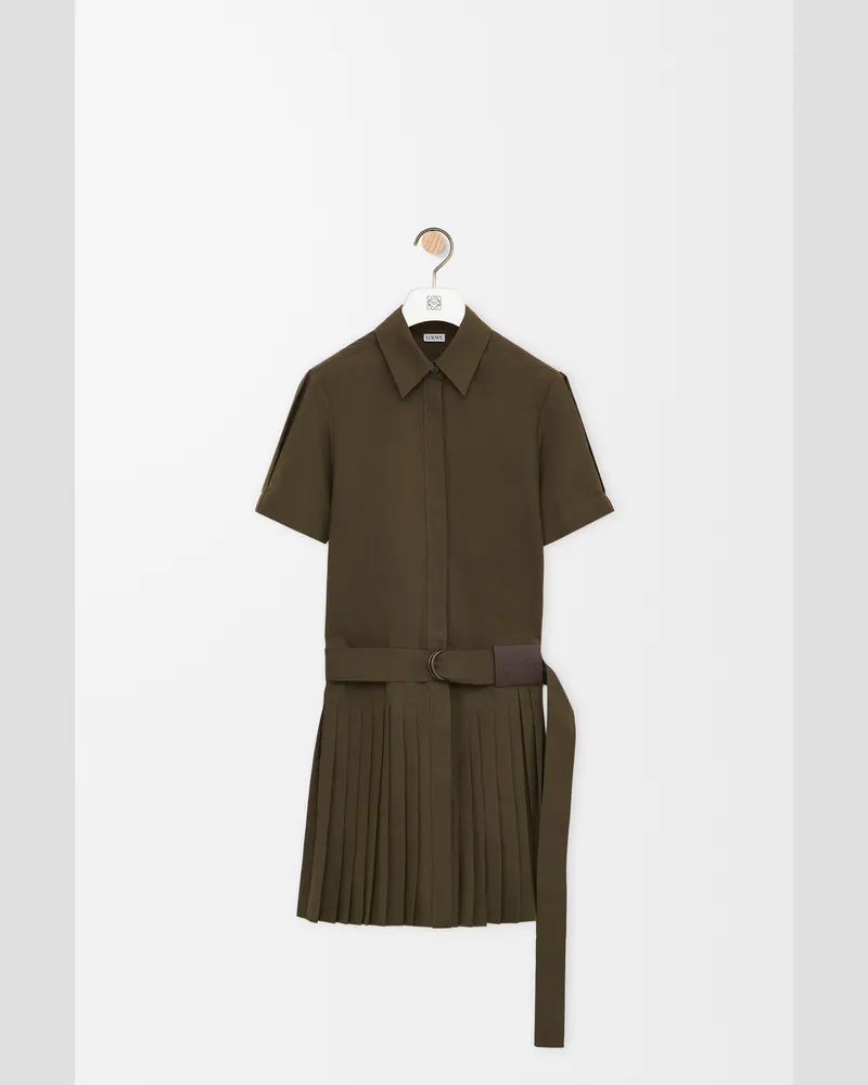 Loewe Pleated Dress In Cotton Blend Size Mujer Khaki
