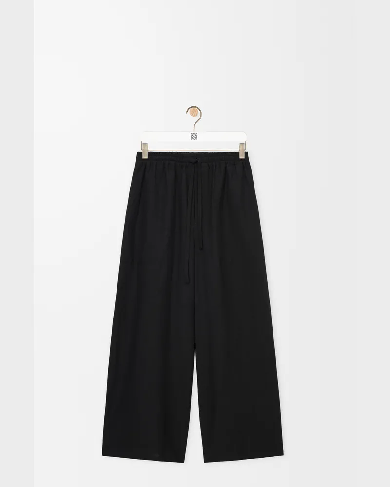 Loewe Cropped Trousers In Viscose And Linen Size Hombre Black