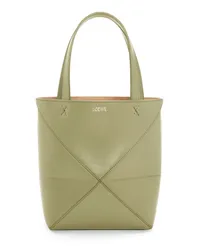 Loewe Luxury Mini Puzzle Fold tote in shiny calfskin Eucalyptus