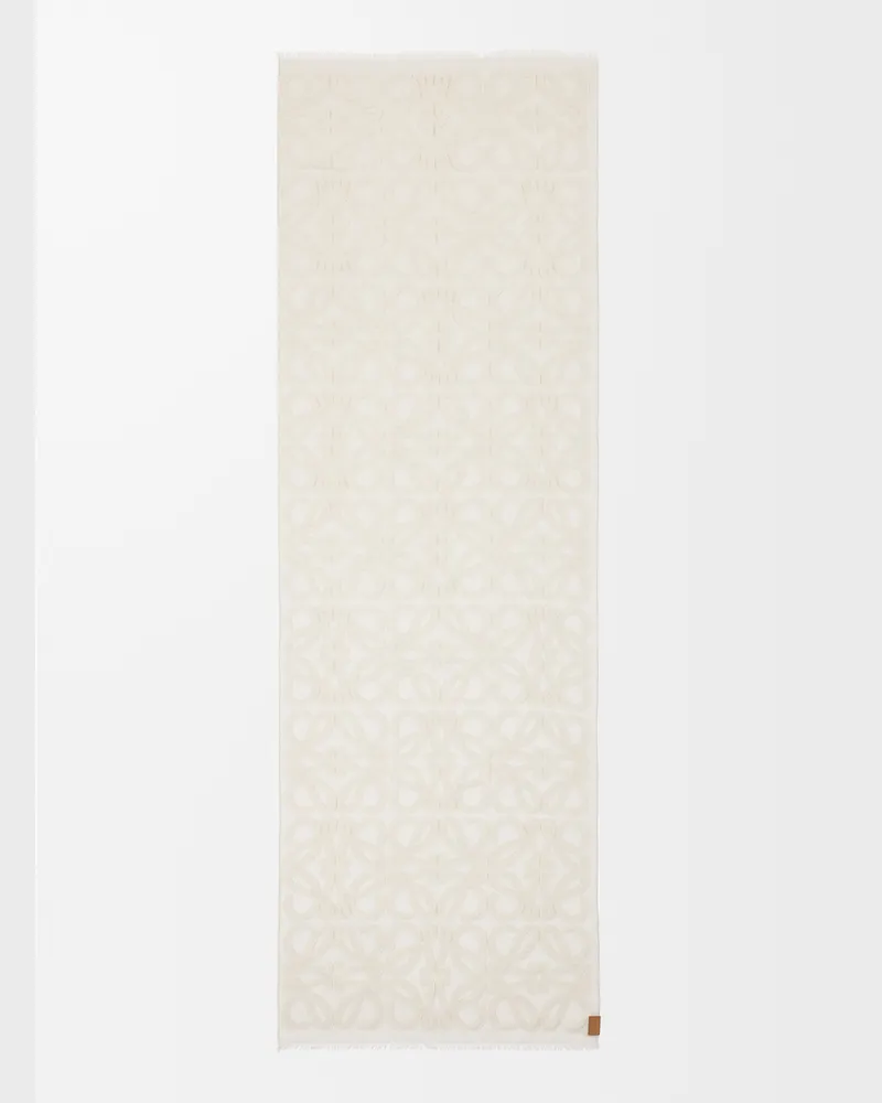 Loewe Scarf In Wool Cotton And Silk Blend Mujer Ecru