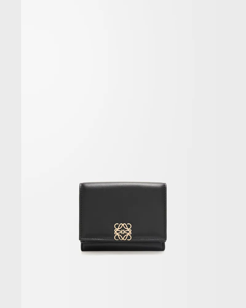 Loewe Puffer Anagram Trifold Wallet In Shiny Nappa Leather skin Mujer Black