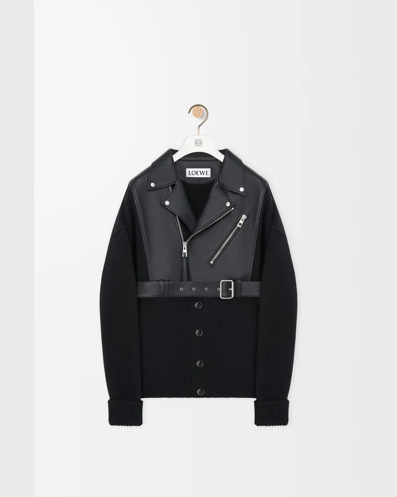 Loewe Hybrid Cardigan In Nappa Lambskin And Wool Size Hombre Black