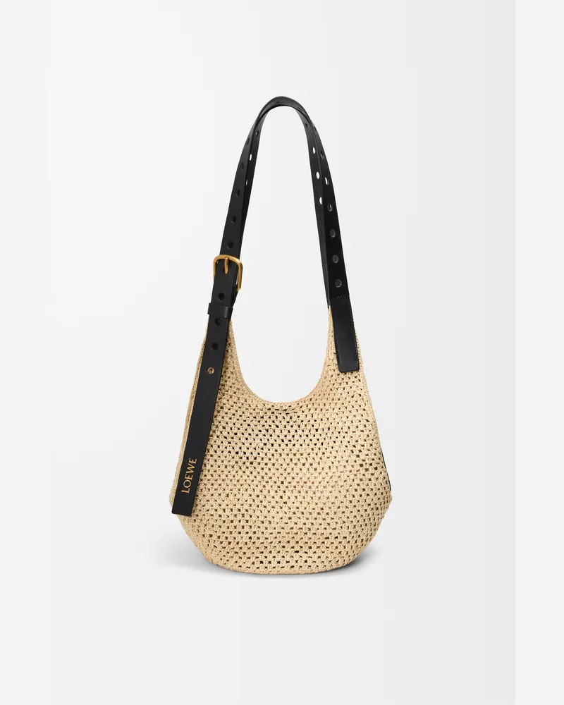 Loewe Small Punch Hole Hobo In Raffia And Leather skin Mujer Natural