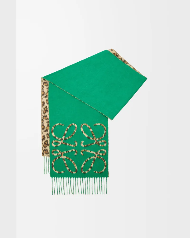 Loewe Anagram Scarf In Silk And Cashmere Mujer Green