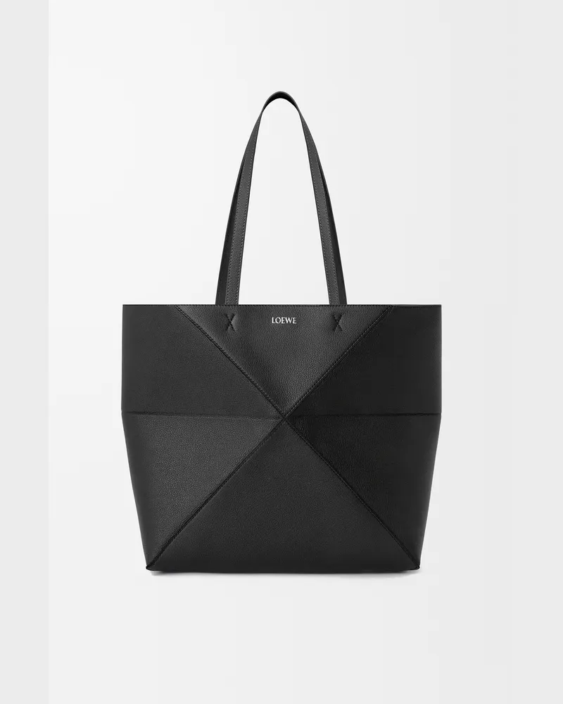 Loewe Medium Horizontal Puzzle Fold Tote In Soft Grained Leather skin Mujer Black