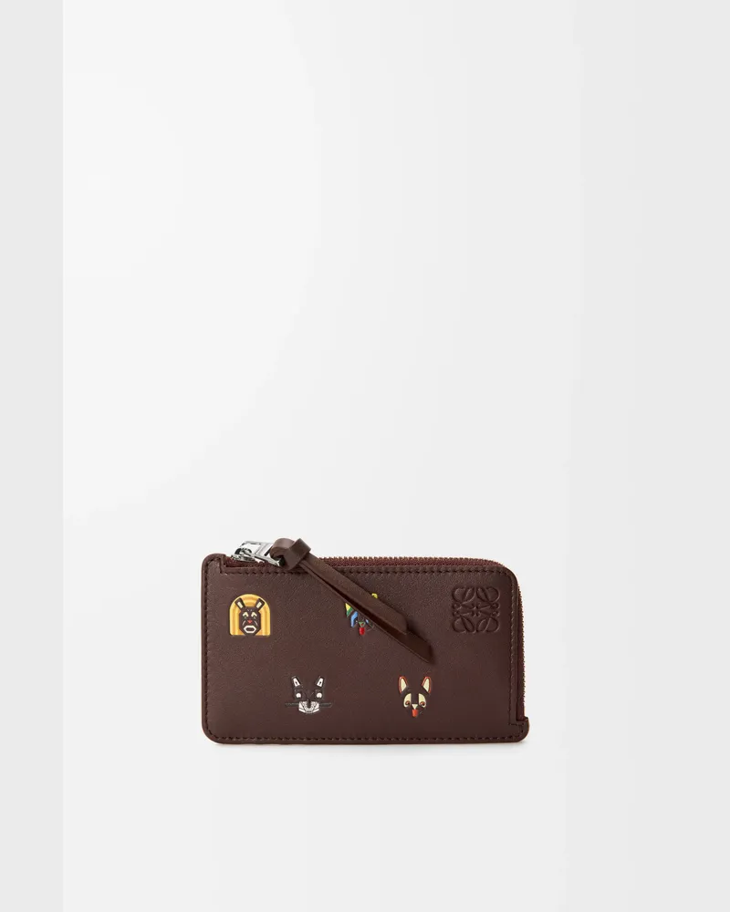 Loewe Cats Coin Cardholder In Leather skin Hombre Brown
