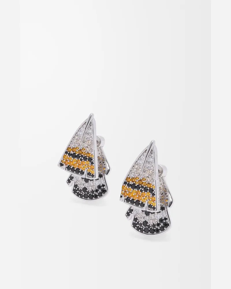 Loewe Feather Earrings In Sterling Silver And Crystals Mujer Silver