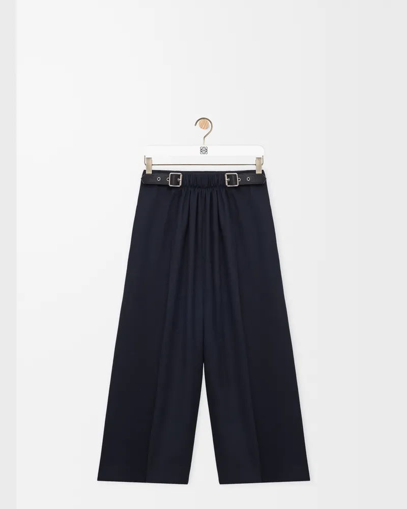Loewe Cropped Belted Trousers In Wool Size Mujer Navy
