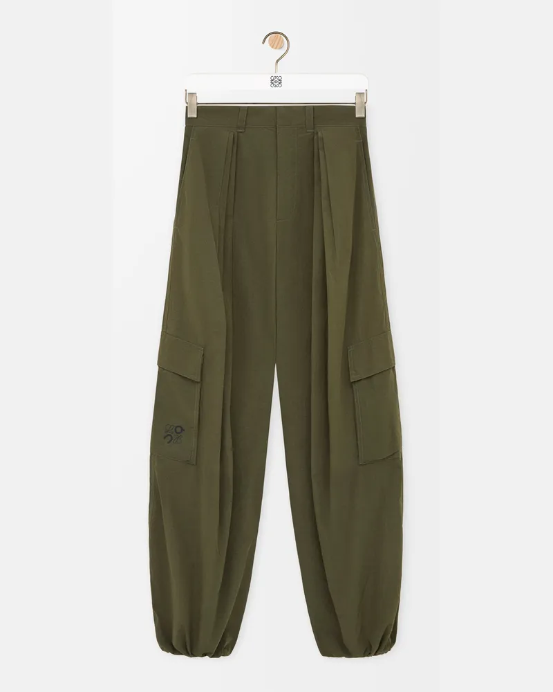 Loewe Pleated Cargo Trousers In Technical Shell Size Hombre Khaki