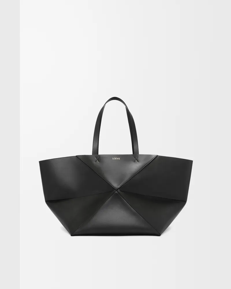 Loewe Xxl Puzzle Fold Tote In Shiny Leather skin Hombre Black