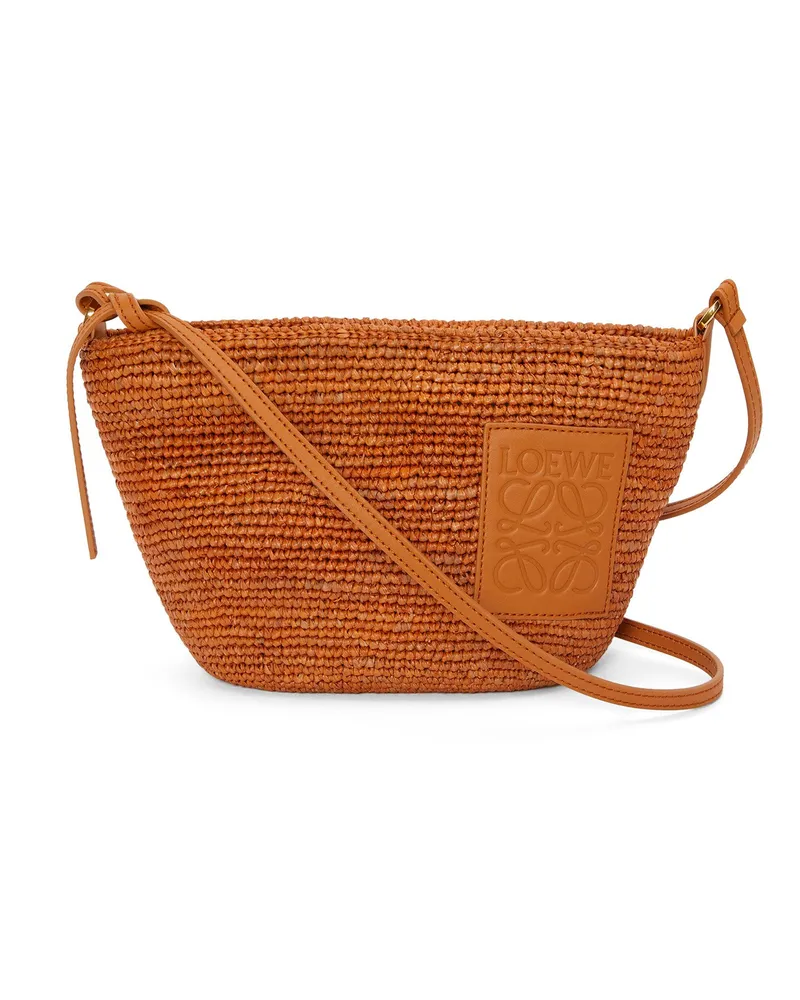 Loewe Luxury Slit Pochette bag in raffia and calfskin Honey