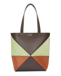 Loewe Luxury Medium Puzzle Fold tote in calfskin and suede Chocolate