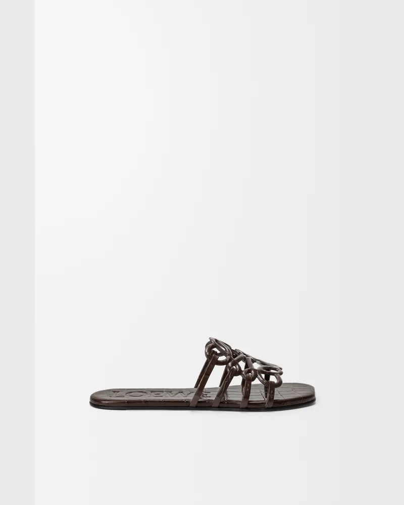 Loewe Petal Anagram Slide In Croc-embossed Leather skin Size Mujer Dark
