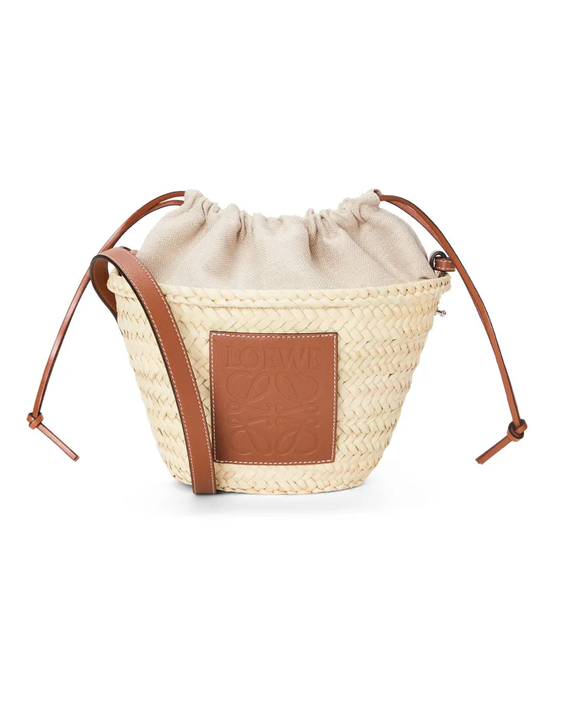 Loewe Luxury Drawstring bucket bag in palm leaf and calfskin Natural